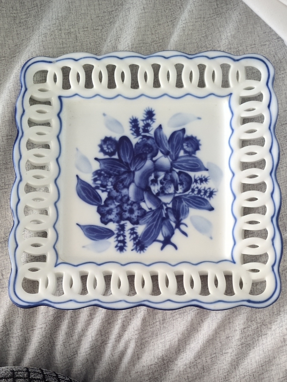 Blue Floral Ceramic Decorative Serving Plate